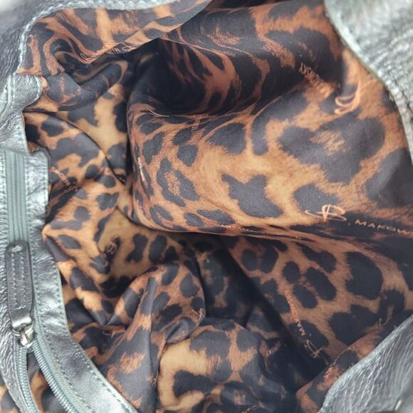 B. Makowsky Shoulder Bag Leather Black Silver Braided Slouchy Large Edgy Baddie - Picture 16 of 17